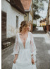 Deep V Neck Ivory Lace Tulle Romantic Wedding Dress